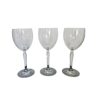 Set of 3 Ribbed Clear Goblets Wine Glasses 7.5" Tall Optic Vintage Style